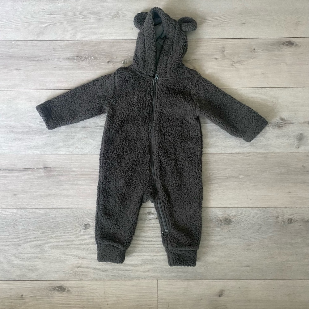 Cozy Black Fleece Kids One Piece Faux Fur Zipper Onesie Longsleeve Warm